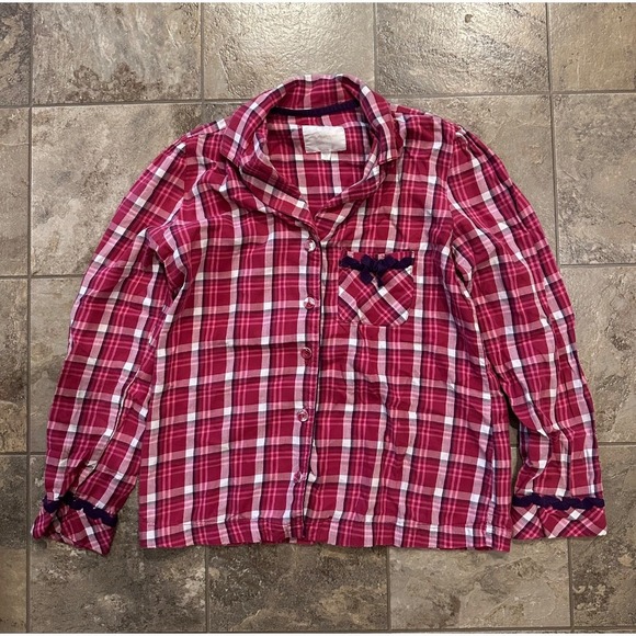 Victoria's Secret Plaid Button Up Pajama  Long Sleeve Top‎ Size XS - Picture 1 of 8